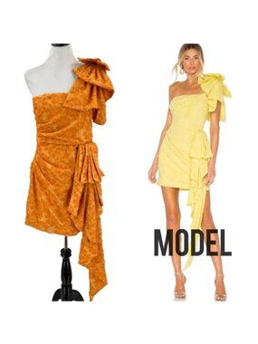 NWT Atoir Guiding Light One Shoulder Ruffle Mini Dress XS Orange 2 Bow